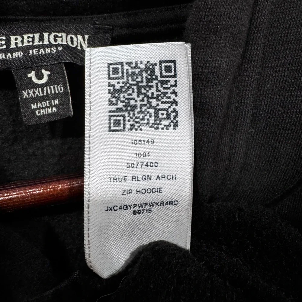 True Religion Zip Hoodie Mens XXXL Black Buddha Graphic Horseshoe Logo $129